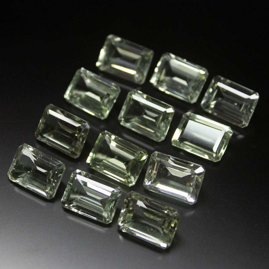 12 pcs, 14x10mm, Natural Green Amethyst Emerald Cut Gemstone Top Side Drilled Loose Beads - Jalvi & Co.