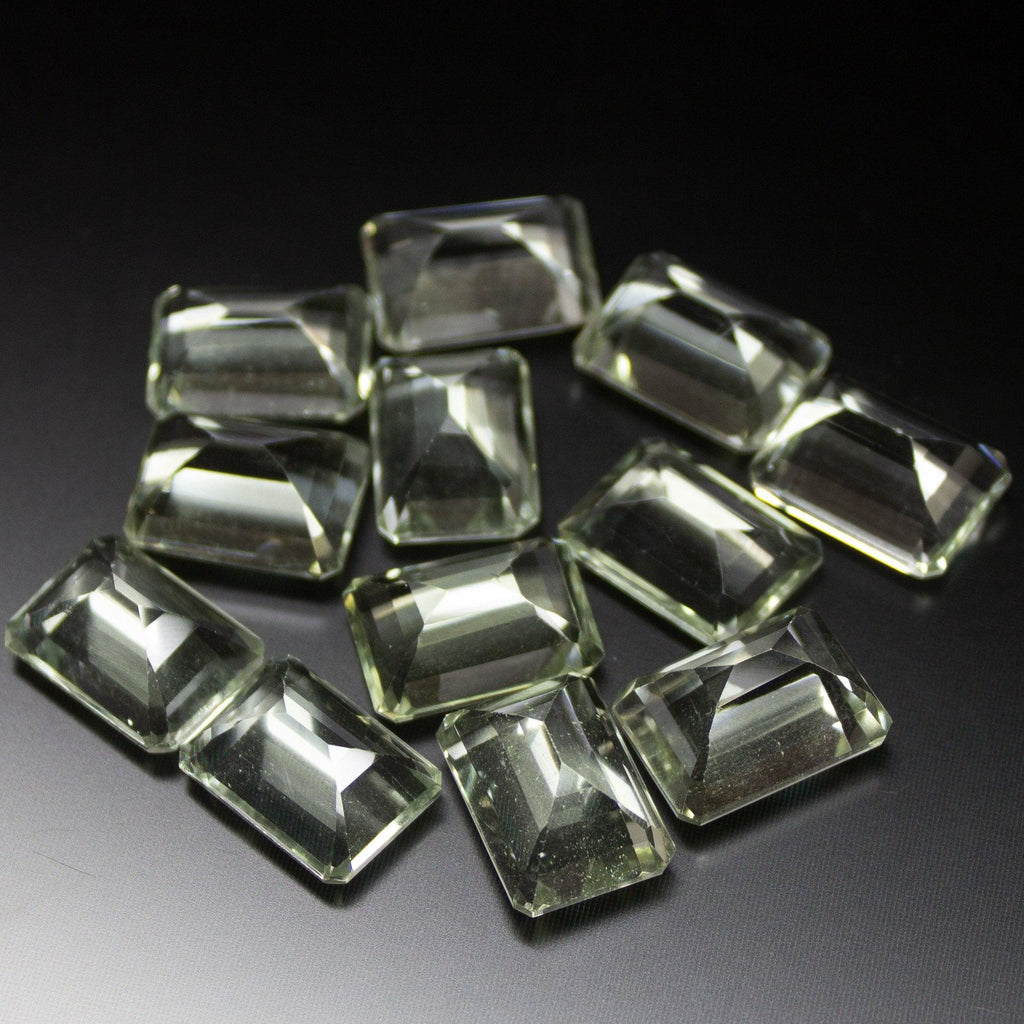 12 pcs, 14x10mm, Natural Green Amethyst Emerald Cut Gemstone Top Side Drilled Loose Beads - Jalvi & Co.