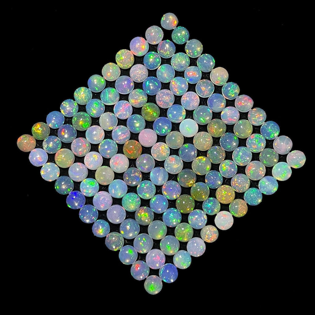 12 Pcs Natural Opal 4mm Round Flashy Multi Colors Loose Cabochon Gemstones Lot - Jalvi & Co.