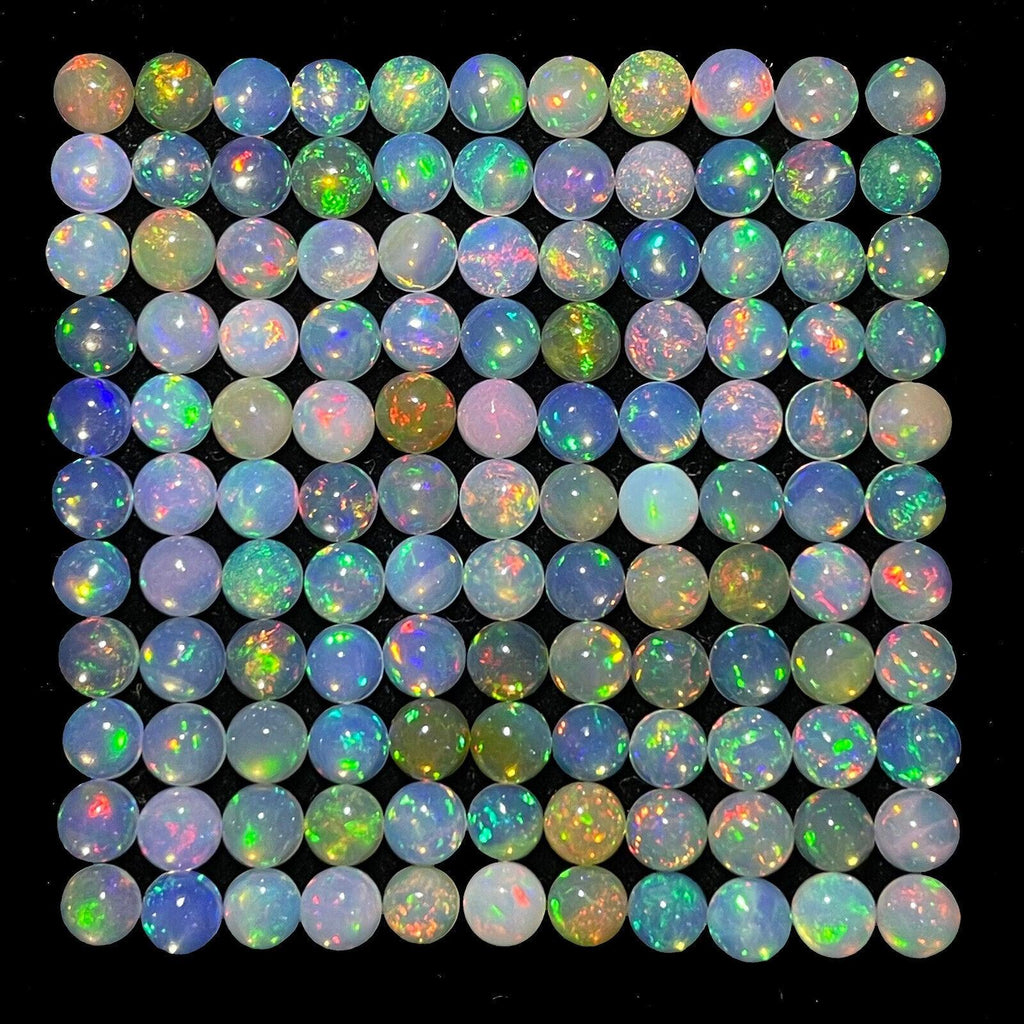 12 Pcs Natural Opal 4mm Round Flashy Multi Colors Loose Cabochon Gemstones Lot - Jalvi & Co.