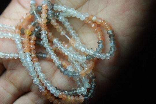 1/2 Strand 7 Inches Multi Moonstone Faceted Rondelles Machine Cut Size 4mm - Jalvi & Co.