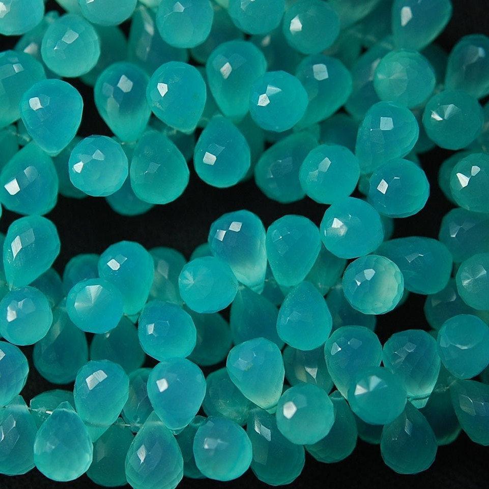 1/2 Strand Aqua Chalcedony Faceted Drops Briolettes 10-11mm Large Size - Jalvi & Co.