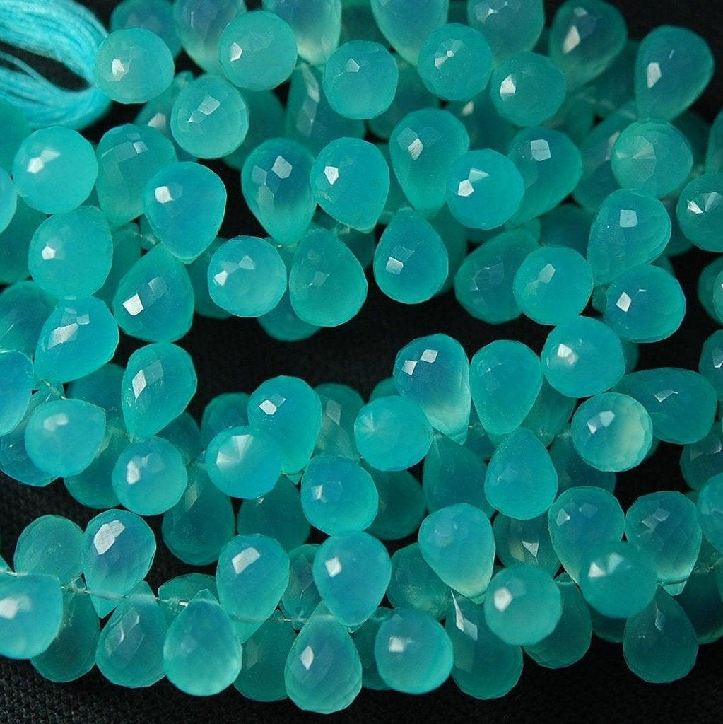 1/2 Strand Aqua Chalcedony Faceted Drops Briolettes 10-11mm Large Size - Jalvi & Co.