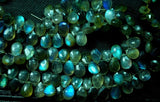 1/2 Strand, Blue Flashy Labradorite Faceted Pear Shaped Briolettes, 7X10mm Calibrated Size Long Size