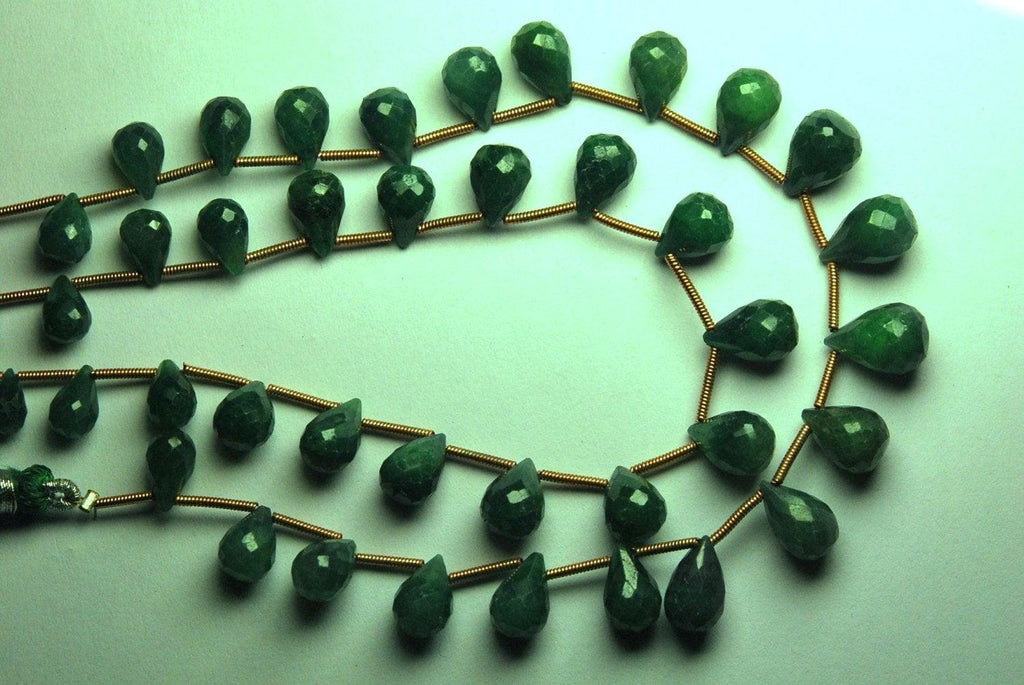 1/2 Strand Dyed Green Emerald Faceted Tear Drops Shape Briolettes 7-8mm Size - Jalvi & Co.