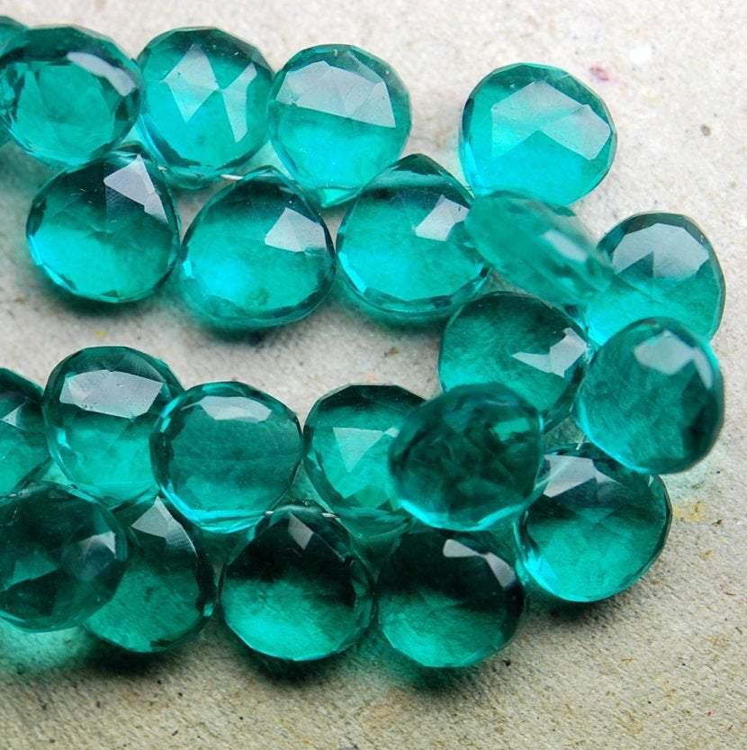 1/2 Strand Emerald Mystic Green Quartz Faceted Heart Drop Beads 10mm 11mm - Jalvi & Co.