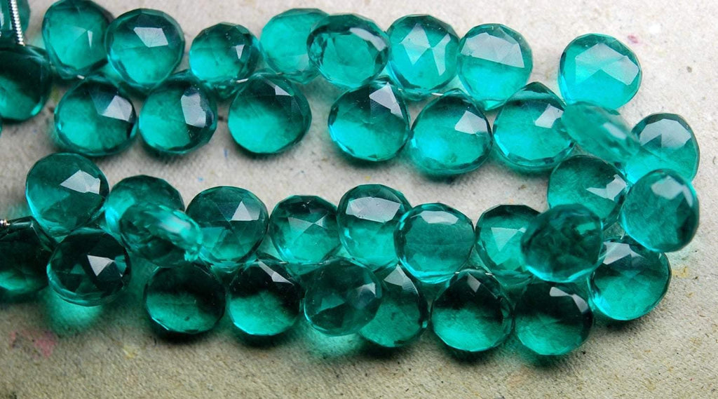 1/2 Strand Emerald Mystic Green Quartz Faceted Heart Drop Beads 10mm 11mm - Jalvi & Co.