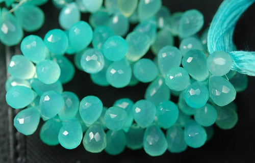 1/2 Strand, Super Finest, Aqua Chalcedony Faceted Drops Briolettes 10-12mm Large Size - Jalvi & Co.