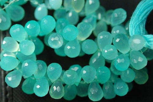 1/2 Strand, Super Finest, Aqua Chalcedony Faceted Drops Briolettes 10-12mm Large Size - Jalvi & Co.