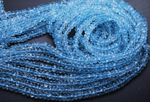 1/2 Strand, Super Finest Quality Sky Blue Topaz Faceted Rondelles Size 4mm - Jalvi & Co.