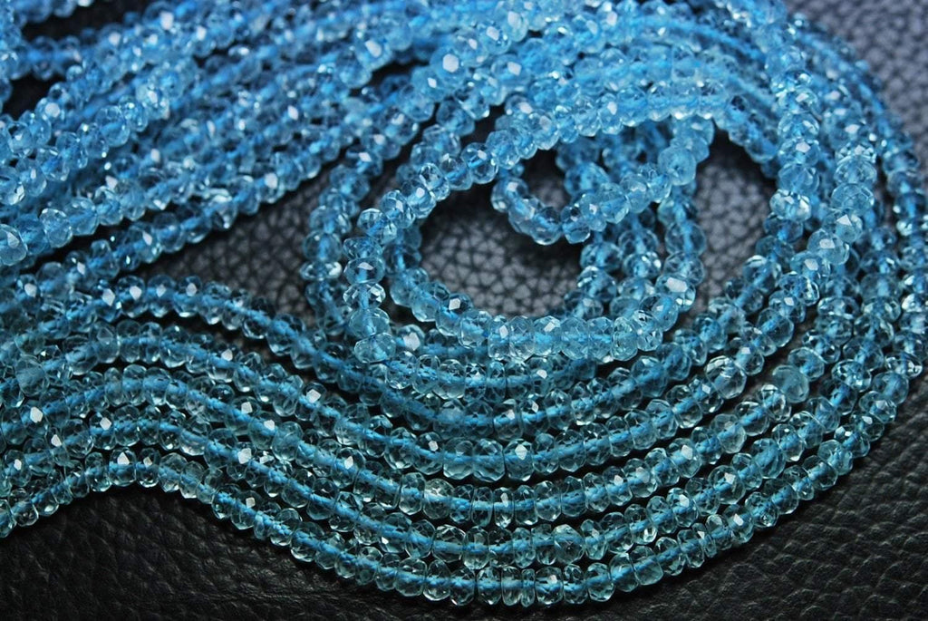 1/2 Strand, Super Finest Quality Sky Blue Topaz Faceted Rondelles Size 4mm - Jalvi & Co.