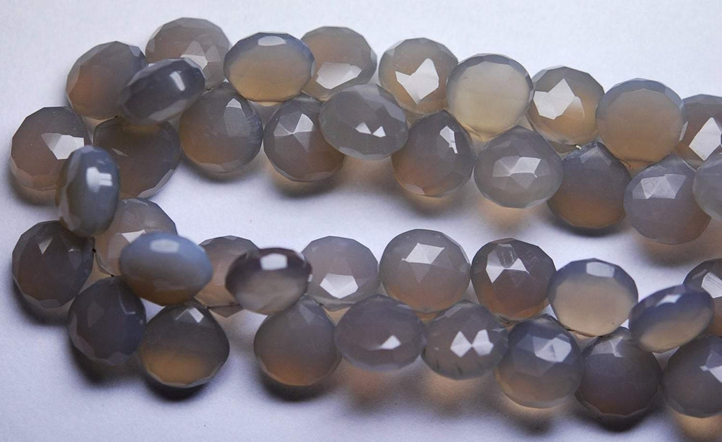 1/2 Strand,Grey Chalcedony Faceted Heart Shape Briolettes, 10-11mm Superb-Finest Quality - Jalvi & Co.