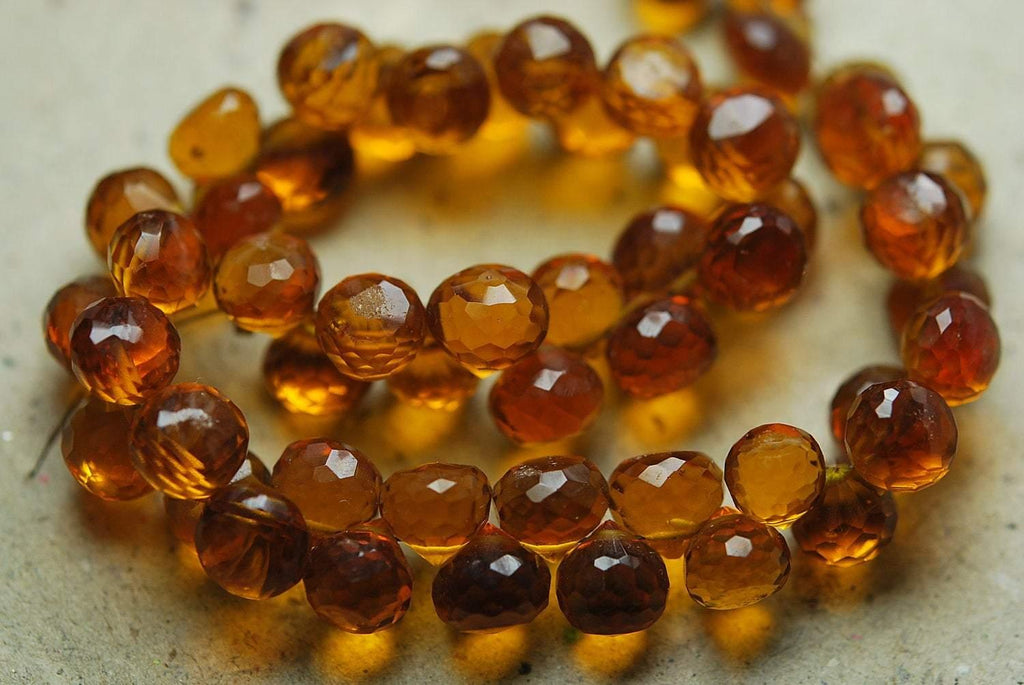 1/2 Strand,New Golden Citrine Quartz Micro Faceted Onion Shape Briolette, Size 7-8mm Approx - Jalvi & Co.