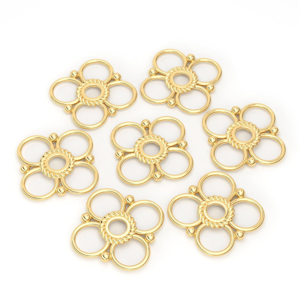 12mm 18k Solid Yellow Gold Handmade Quatrefoil Connector Charm SpacerFinding - Jalvi & Co.