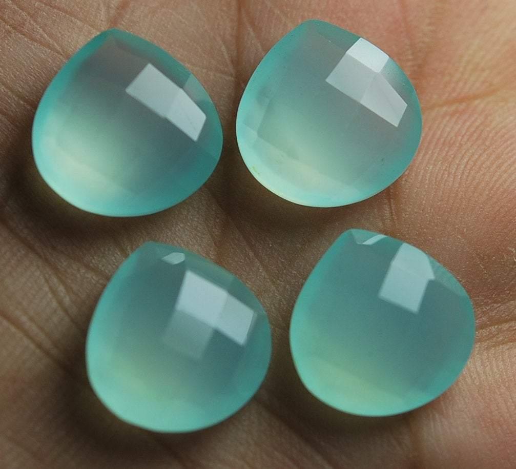 12mm Aqua Chalcedony Faceted Heart Shape Briolette's 5 Matched Pair - Jalvi & Co.