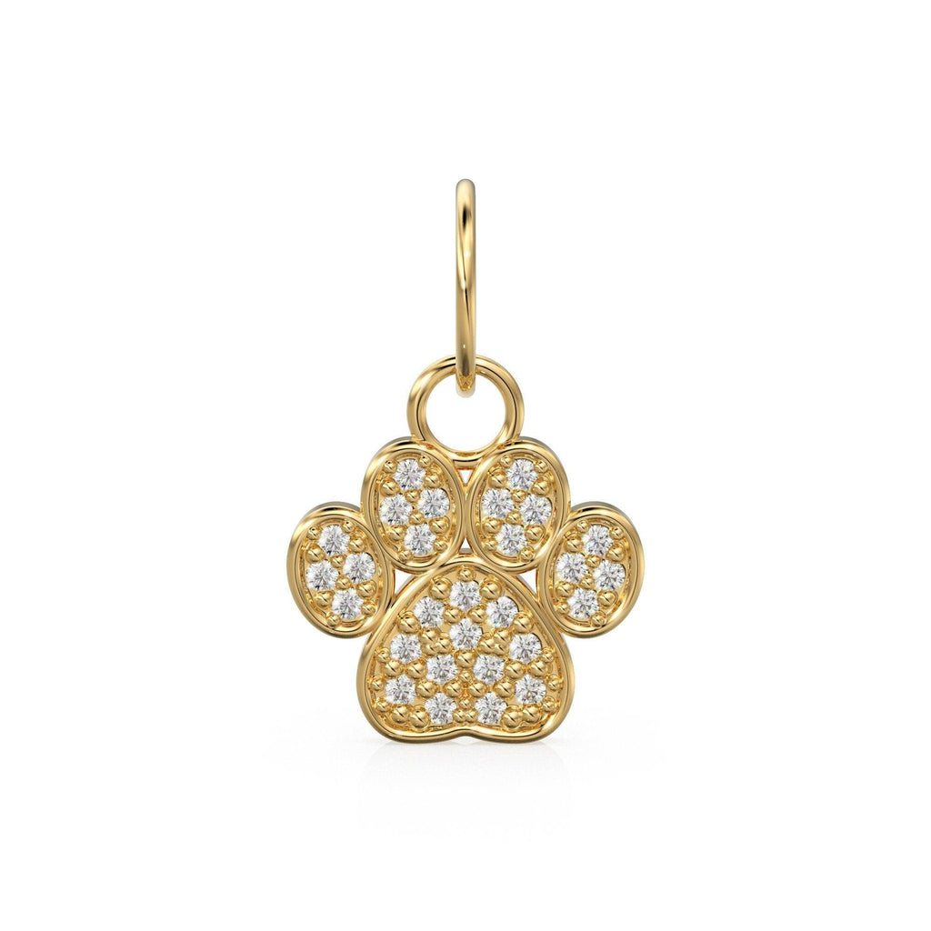 12mm Dog Paw Pave Diamond 14k 18k Solid Gold Charm Pendant, Paw Charm, Gold Charm Finding, Dog Solid Gold Pendant Pet Doggy Jewelry - Jalvi & Co.