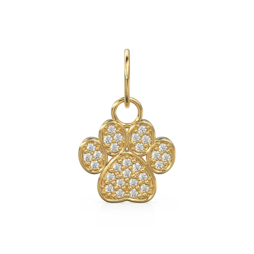 12mm Dog Paw Pave Diamond 14k 18k Solid Gold Charm Pendant, Paw Charm, Gold Charm Finding, Dog Solid Gold Pendant Pet Doggy Jewelry - Jalvi & Co.