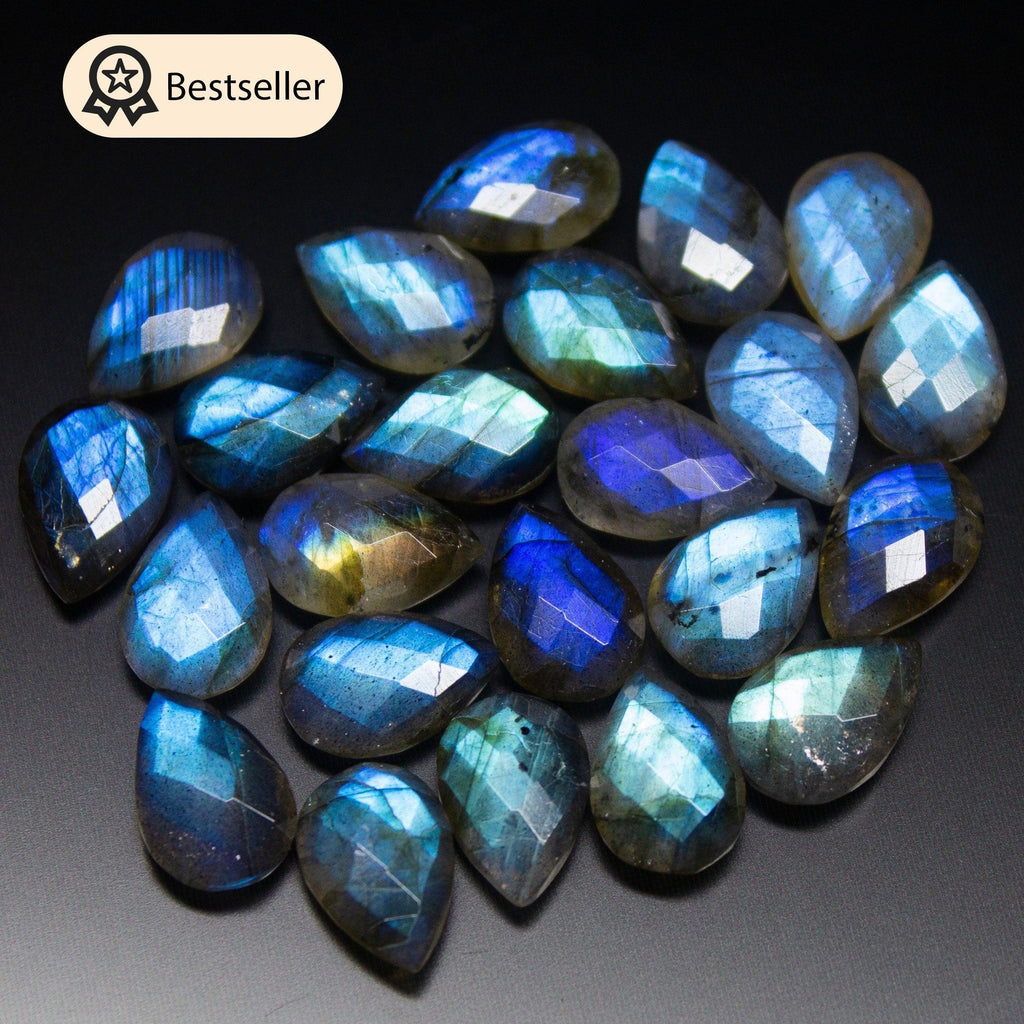 12mm Matched Pair, 12 Beads, Faceted Pear Shape Briolettes Blue Flash Labradorite - Jalvi & Co.