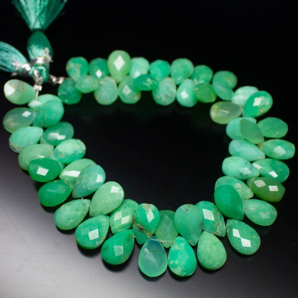 12mm Matched Pair, Faceted Pear Shape Briolettes Apple Green Chrysoprase, Chrysoprase, Chrysoprase Briolette - Jalvi & Co.