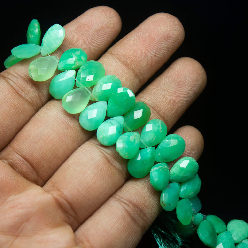 12mm Matched Pair, Faceted Pear Shape Briolettes Apple Green Chrysoprase, Chrysoprase, Chrysoprase Briolette - Jalvi & Co.