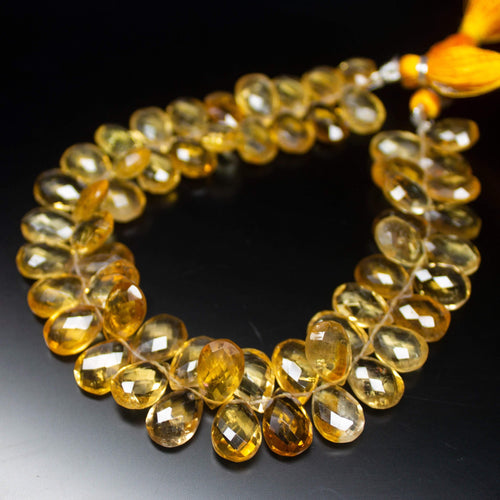 12mm Matched Pair, Faceted Pear Shape Briolettes Yellow Citrine, Citrine, Citrine Briolette - Jalvi & Co.
