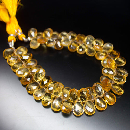 12mm Matched Pair, Faceted Pear Shape Briolettes Yellow Citrine, Citrine, Citrine Briolette - Jalvi & Co.