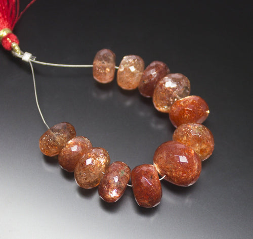 12pc, 10-15mm, Natural Orange Sunstone Faceted Large Size Rondelle Loose Gemstone Beads - Jalvi & Co.