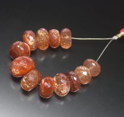12pc, 10-15mm, Natural Orange Sunstone Faceted Large Size Rondelle Loose Gemstone Beads - Jalvi & Co.