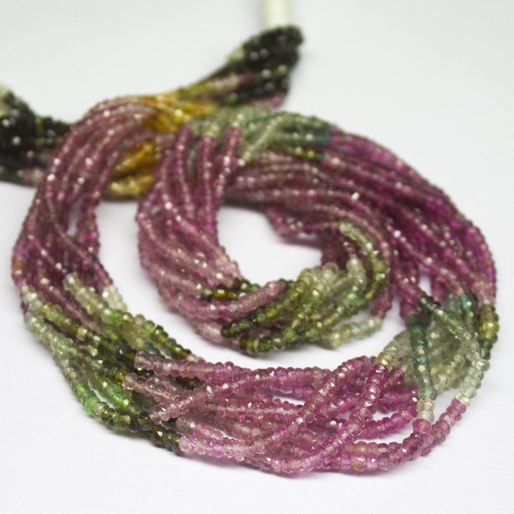 13.5 inch, 2mm, Multi Tourmaline Faceted Rondelle Shape Beads, Tourmaline Beads - Jalvi & Co.