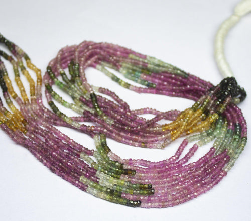 13.5 inch, 2mm, Multi Tourmaline Faceted Rondelle Shape Beads, Tourmaline Beads - Jalvi & Co.