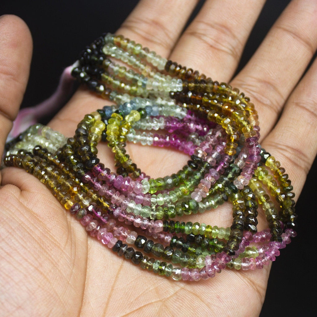 13.5 inch, 3.5-4mm, Multi Tourmaline Faceted Rondelle Beads Necklace, Tourmaline Beads - Jalvi & Co.