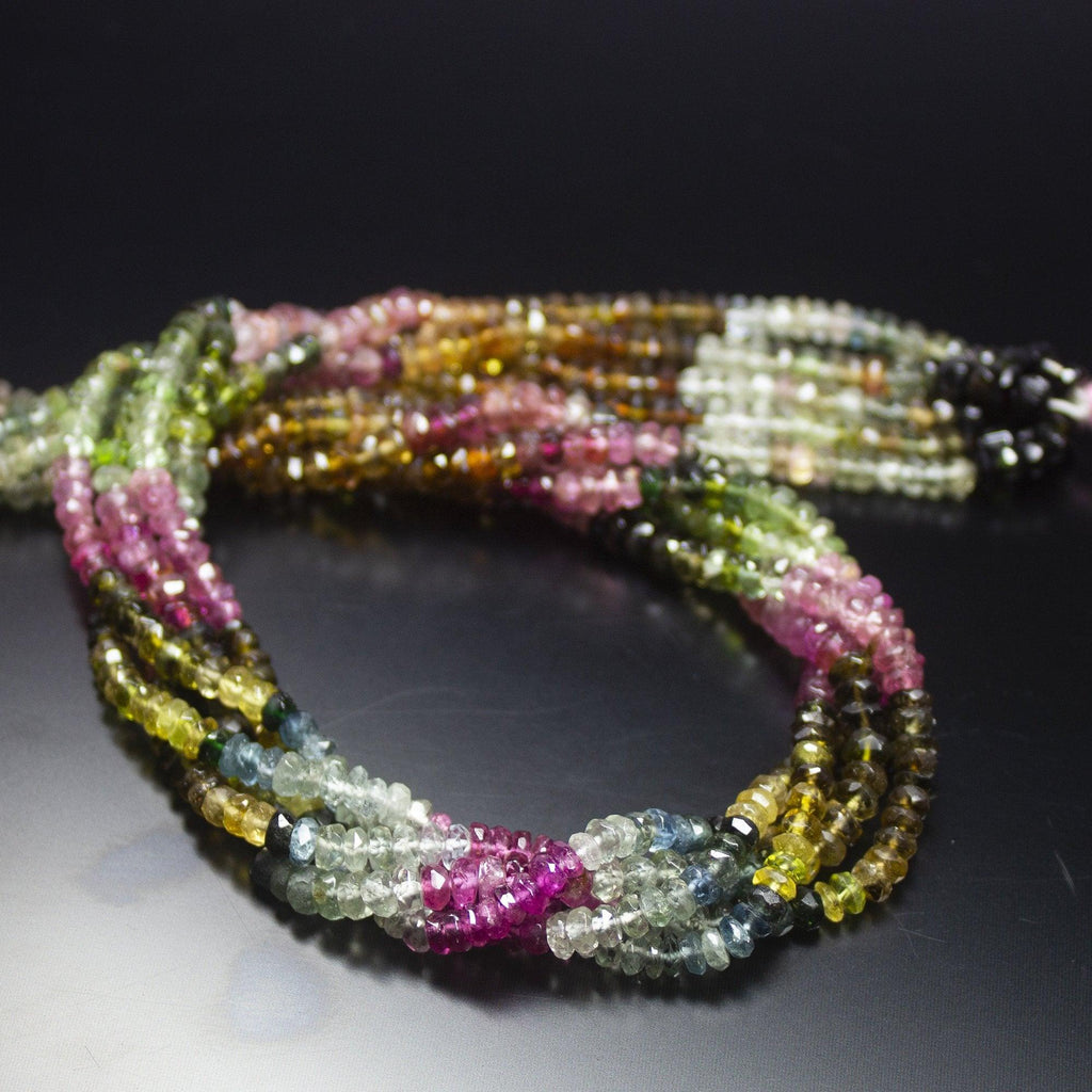 13.5 inch, 3.5-4mm, Multi Tourmaline Faceted Rondelle Beads Necklace, Tourmaline Beads - Jalvi & Co.