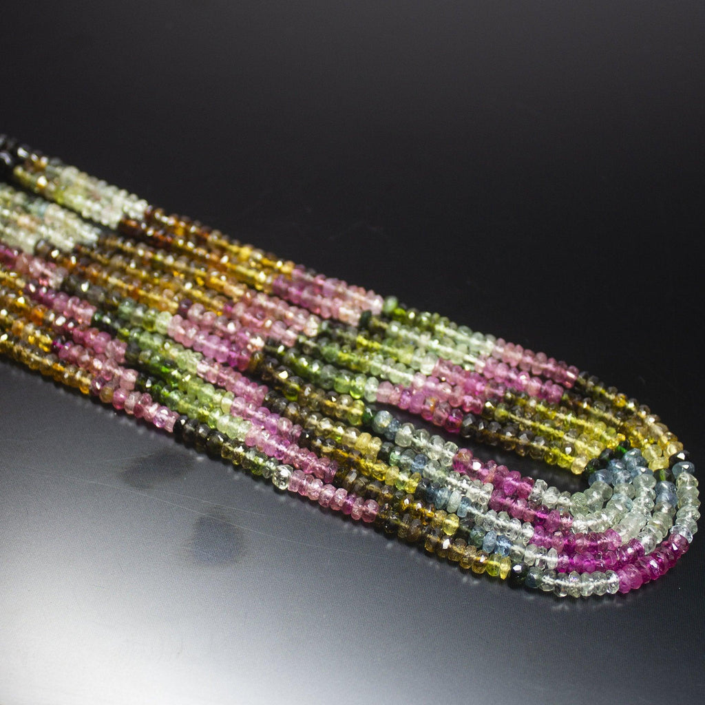 13.5 inch, 3.5-4mm, Multi Tourmaline Faceted Rondelle Beads Necklace, Tourmaline Beads - Jalvi & Co.