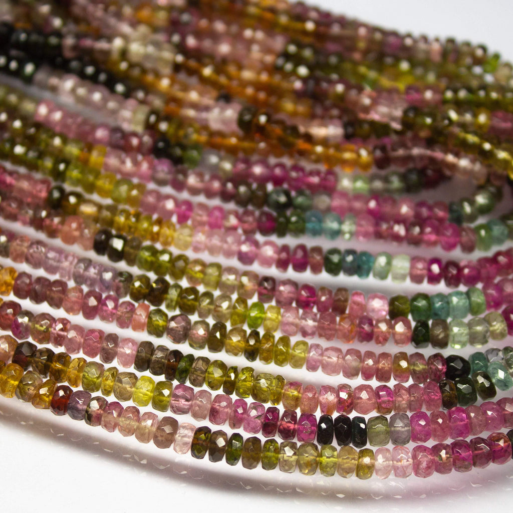 13.5 inch, 5mm, Natural Multi Tourmaline Faceted Rondelle Shape Beads, Tourmaline Beads - Jalvi & Co.