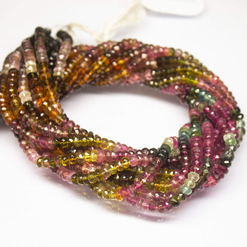 13.5 inch, 5mm, Natural Multi Tourmaline Faceted Rondelle Shape Beads, Tourmaline Beads - Jalvi & Co.