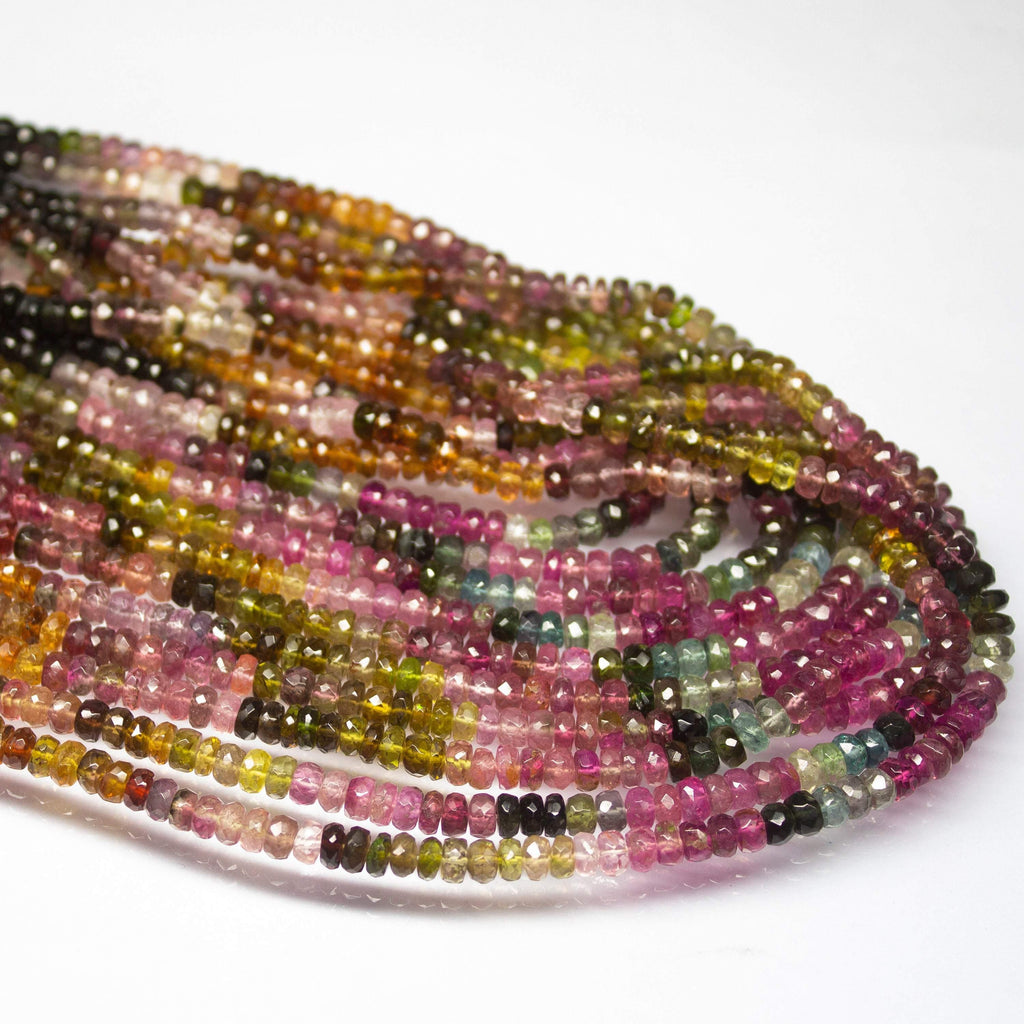 13.5 inch, 5mm, Natural Multi Tourmaline Faceted Rondelle Shape Beads, Tourmaline Beads - Jalvi & Co.