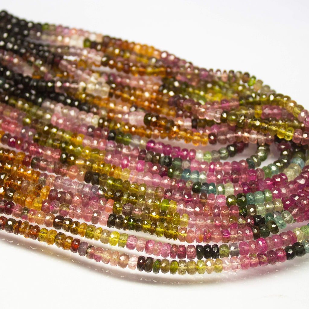 13.5 inch, 5mm, Natural Multi Tourmaline Faceted Rondelle Shape Beads, Tourmaline Beads - Jalvi & Co.