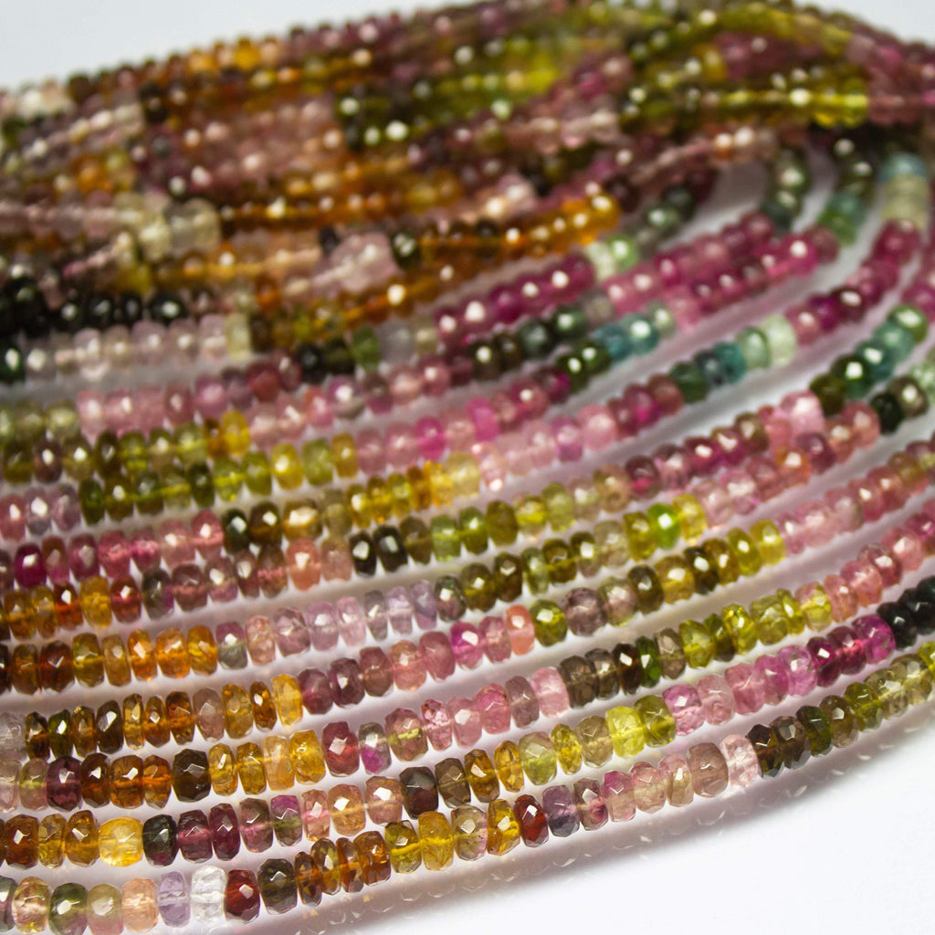 13.5 inch, 5mm, Natural Multi Tourmaline Faceted Rondelle Shape Beads, Tourmaline Beads - Jalvi & Co.