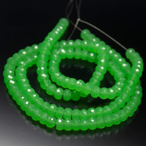 13.5 inch, 7mm, Prehnite Green Chalcedony Faceted Rondelle Shape Beads, Chalcedony Beads - Jalvi & Co.