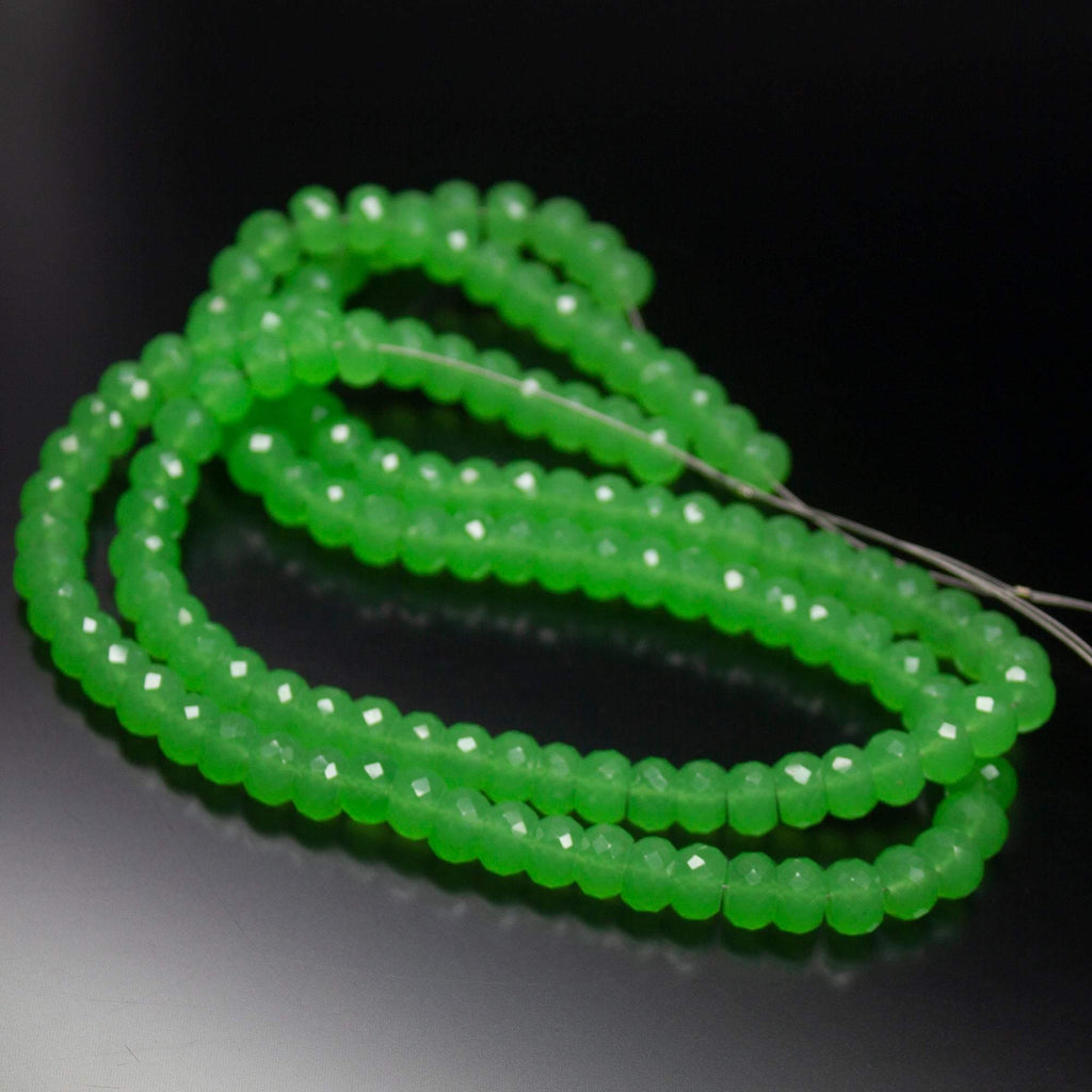13.5 inch, 7mm, Prehnite Green Chalcedony Faceted Rondelle Shape Beads, Chalcedony Beads - Jalvi & Co.
