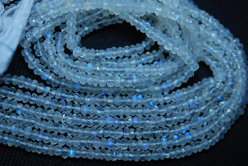 13.5 Inch Strand Of Machine Cut Quality Blue Fire Rainbow Moonstones Micro Faceted Rondells 3-3.5mm - Jalvi & Co.