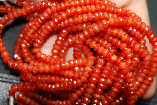 13.5 Inch Strand, Very Rare, Finest Carnelian Semi Precious Faceted Rondelles 3.5-4mm - Jalvi & Co.