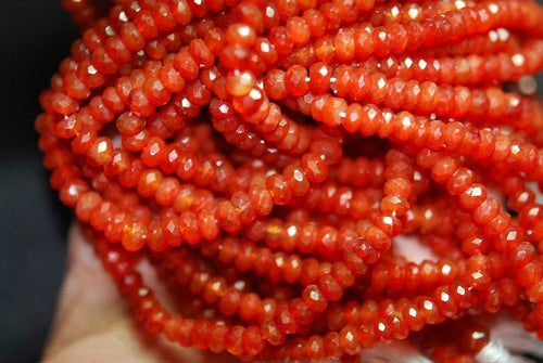 13.5 Inch Strand, Very Rare, Finest Carnelian Semi Precious Faceted Rondelles 3.5-4mm - Jalvi & Co.
