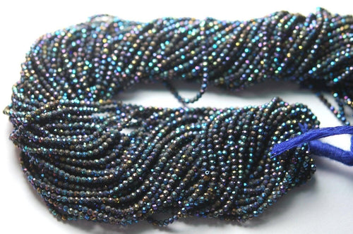 13.5 Inch Strand,Mystic Titanium Blue Black Spinel Machine Cut Quality, Finest Quality Micro Faceted Rondelles, 3mm - Jalvi & Co.