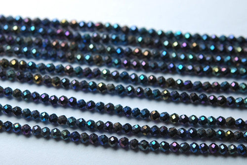 13.5 Inch Strand,Mystic Titanium Blue Black Spinel Machine Cut Quality, Finest Quality Micro Faceted Rondelles, 3mm - Jalvi & Co.