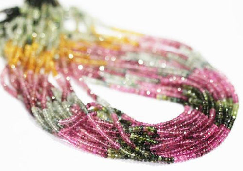 13.5 inches, 2.50mm, Multi Watermelon Tourmaline Faceted Rondelle Beads - Jalvi & Co.