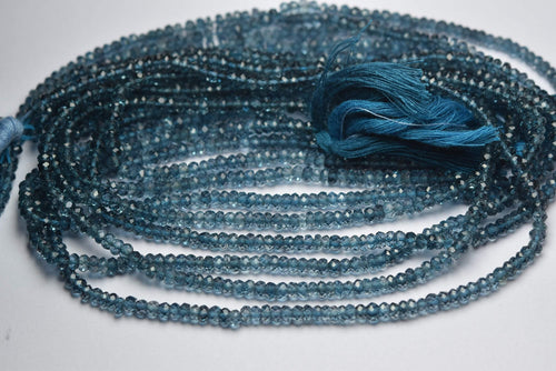 13.5 Inches, Full Long Strand, Natural London Blue Topaz Micro Faceted Rondells, 3.5-4mm Size Aprx - Jalvi & Co.