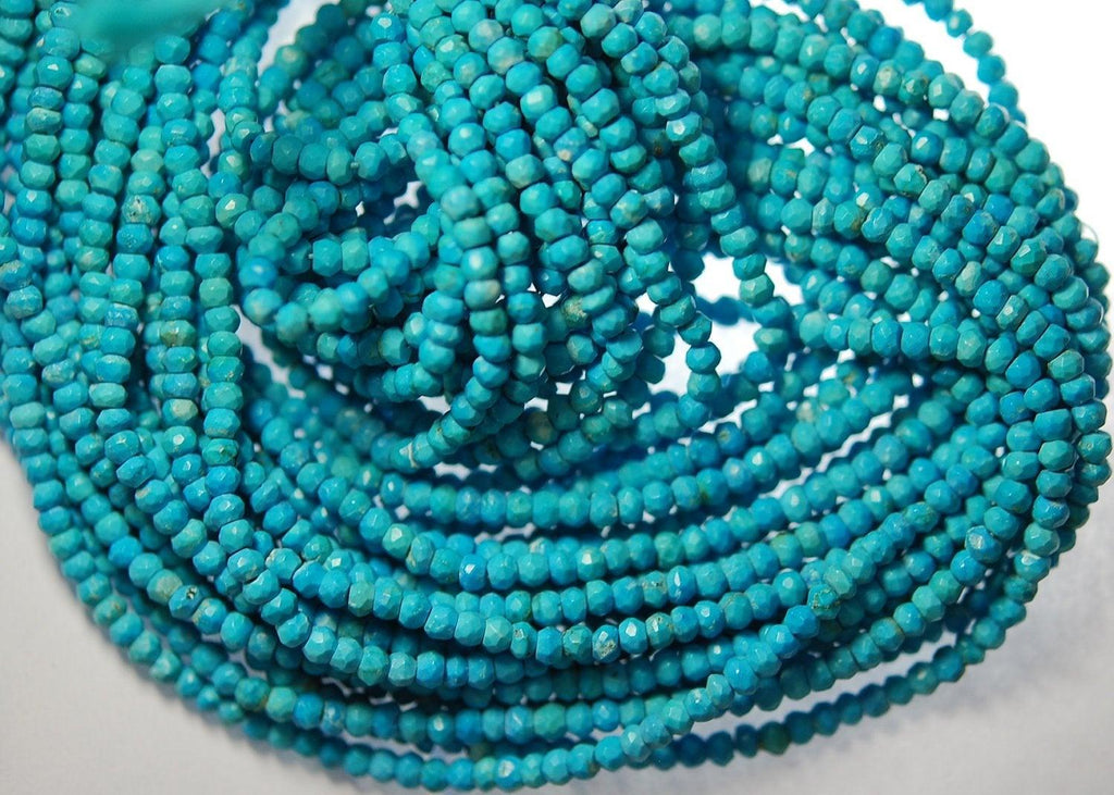 13.5 Inches Strand Rare Blue Turquoise Faceted Rondelles Size 3.5mm - Jalvi & Co.