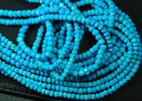 13.5 Inches Strand Rare Blue Turquoise Faceted Rondelles Size 3.5mm - Jalvi & Co.