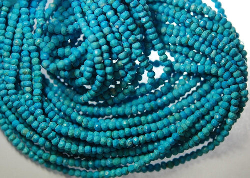 13.5 Inches Strand Rare Blue Turquoise Faceted Rondelles Size 3.5mm - Jalvi & Co.